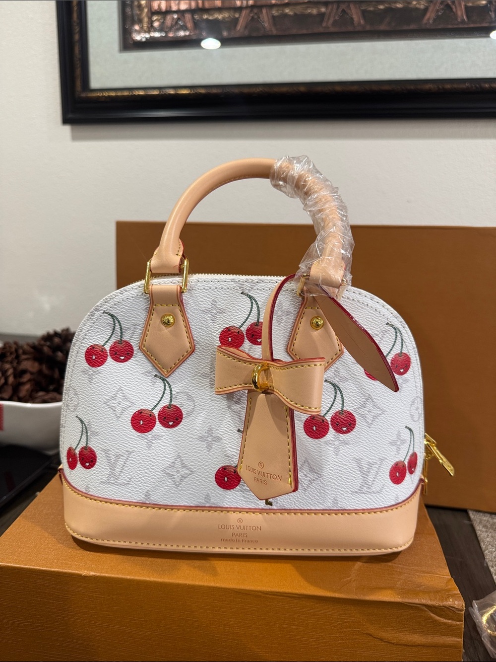 White Cherry Alma BB Top-Handle Bag